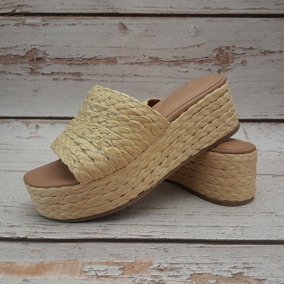 Womens Raffia Platform Slide Sandals Size 6 NWT - Picture 1 of 12